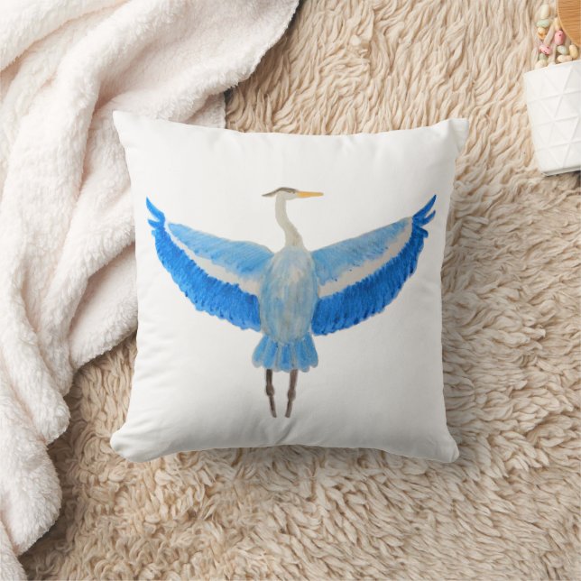 Watercolor Bird Great Blue Heron Cushion (Blanket)
