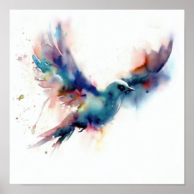 Watercolor bird in flight art poster (Front)