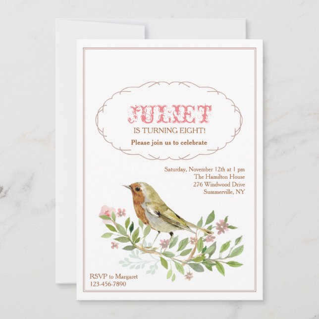 Watercolor Bird Invitation (Front)