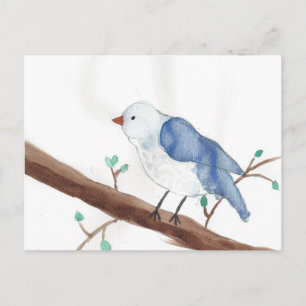 Watercolor bird kids art postcard