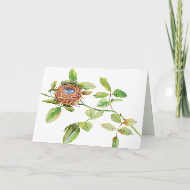 Watercolor Bird Nest Card (Front)