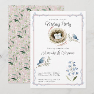 Watercolor Bird Nest Nesting Party Baby Shower Invitation