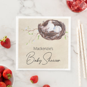 Watercolor Bird Nest Rustic Baby Shower Napkin
