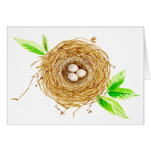 Watercolor Bird Nest with 3 Eggs