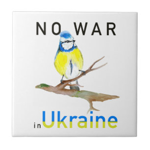 Watercolor bird No war in Ukraine Square Paper Coa Ceramic Tile