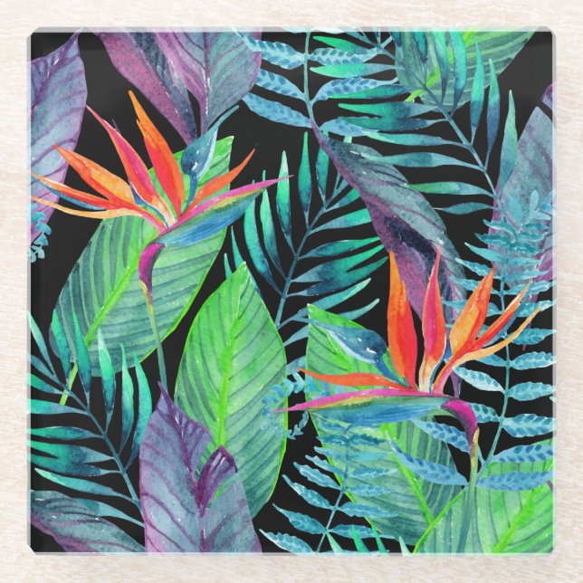 Watercolor Bird Of Paradise 2 Glass Coaster (Front)