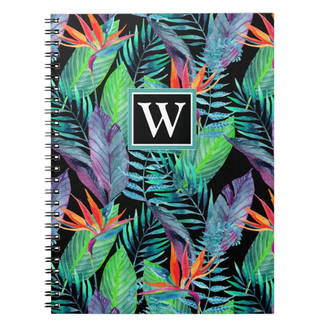 Watercolor Bird Of Paradise | Add Your Initial Notebook (Front)