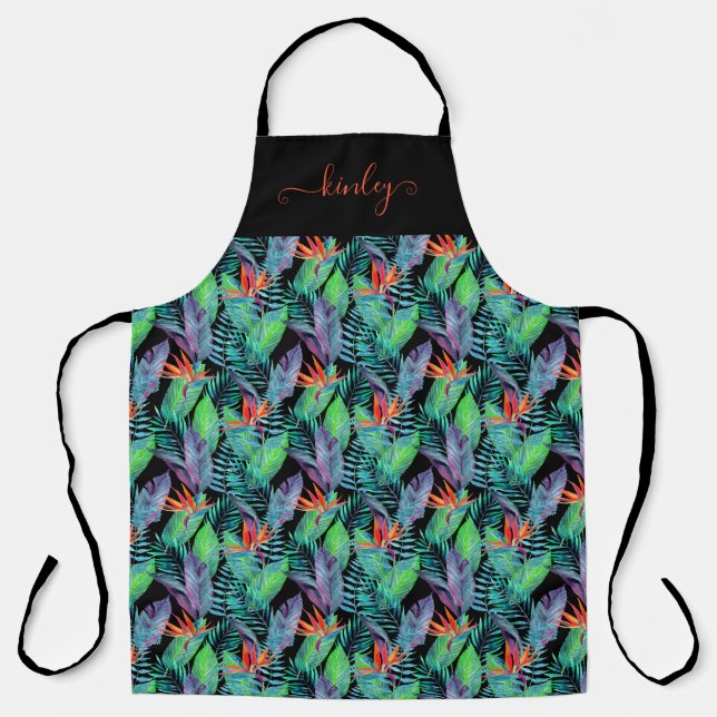 Watercolor Bird Of Paradise Apron (Front)