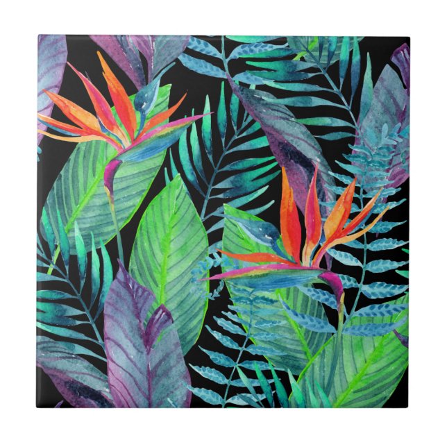 Watercolor Bird Of Paradise Ceramic Tile (Front)
