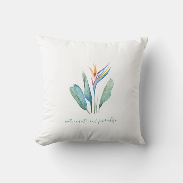Watercolor Bird of Paradise Cushion (Front)