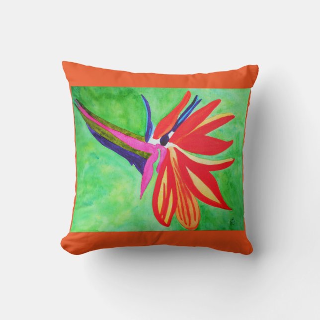 Watercolor bird of paradise flower cushion (Front)
