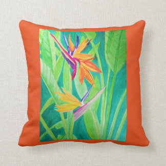 Watercolor Bird of Paradise Flowers Cushion