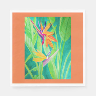 Watercolor Bird of Paradise Flowers Napkin