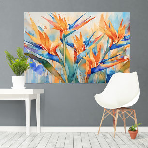 Watercolor bird of paradise Tropical XL art Canvas Print