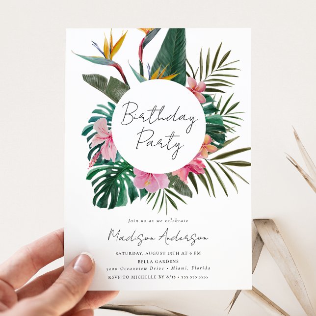 Watercolor Bird of Paradise Wreath Birthday Party Invitation (Creator Uploaded)