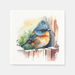 Watercolor Bird On A Fence Napkin