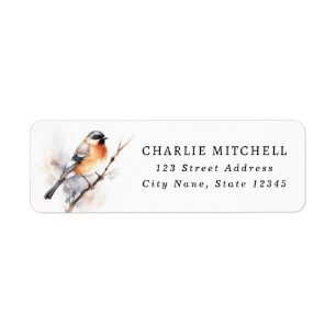 Watercolor bird perched on branch return address label