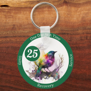 Watercolor Bird Recovery Milestone Gift Key Ring