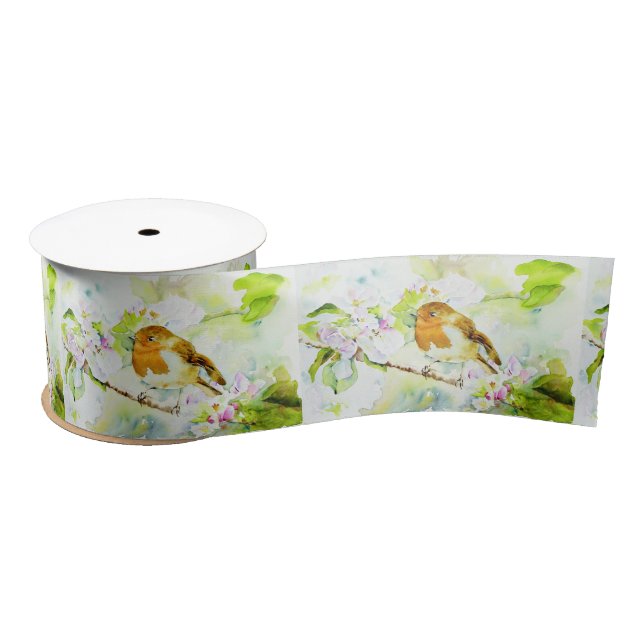 Watercolor Bird  Satin Ribbon (Spool)