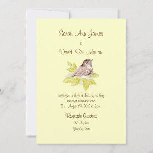 Watercolor Bird Sparrow Wedding Invite, Nature Invitation