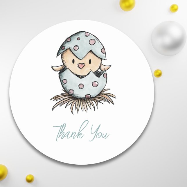 Watercolor Bird Thank You  Classic Round Sticker (Creator Uploaded)