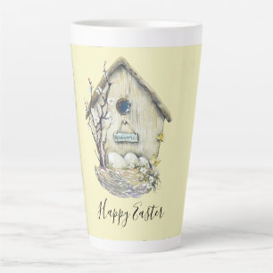 Watercolor Birdhouse Egg Nest Easter Latte Mug