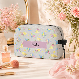 Watercolor Birds and Flowers Pattern hand drawn Dopp Kit