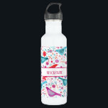Watercolor Birds and Flowers Personalised 710 Ml Water Bottle<br><div class="desc">Watercolor painting of birds in a garden of pink and teal wild flowers. Original art by Nic Squirrell. Customise by changing the name.</div>