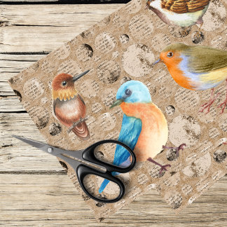 watercolor birds and vintage background tissue paper
