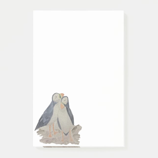 Watercolor Birds Animal Art Cute Puffins Post-it Notes (Front)