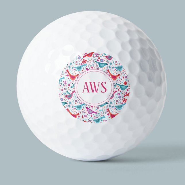 Watercolor Birds Bright Monogram Golf Balls (Creator Uploaded)