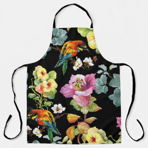 Watercolor Birds Flowers: Colourful Seamless. Apron