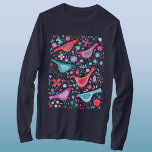 Watercolor Birds in a Garden Boho T-Shirt<br><div class="desc">Modern watercolor painting of birds in a garden of pink and teal wild flowers. Original art by Nic Squirrell.</div>