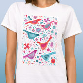 Watercolor Birds in a Garden Boho T-Shirt