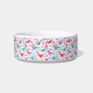 Watercolor Birds in a Garden Floral Teal Pink Bowl