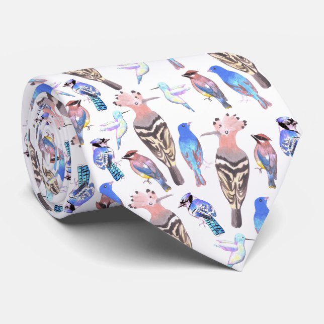 watercolor birds in tetrad colour scheme seamless tie (Rolled)