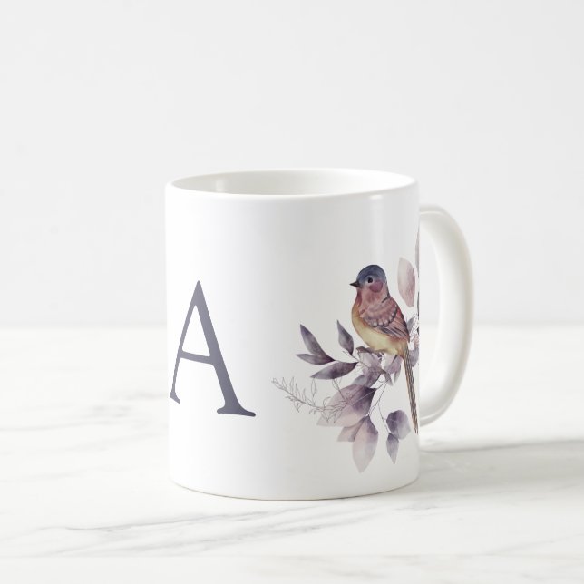 Watercolor Birds Monogram Mug (Front Right)