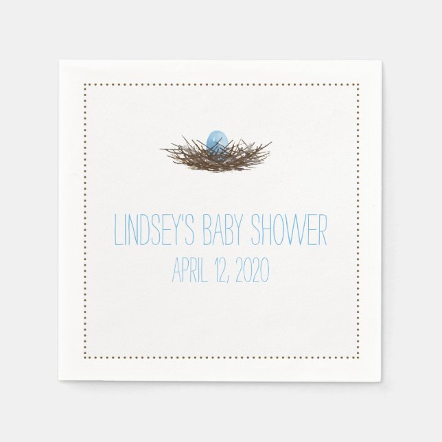 Watercolor Bird's Nest | Baby Boy Shower Napkin (Front)