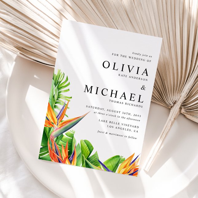 Watercolor Birds of Paradise QR Code Wedding Invitation Postcard (Watercolor Birds of Paradise QR Code Wedding Invitation Postcard)