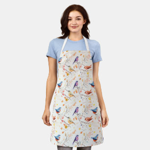 Watercolor Birds on Branch Pattern Apron