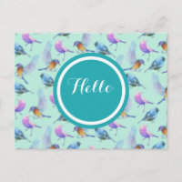 Watercolor Birds Pattern in Pink and Blue