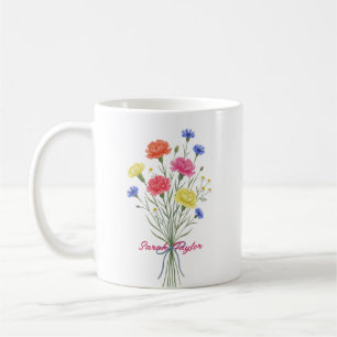 Watercolor Birth Flower Carnation Personalised Mug