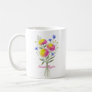 Watercolor Birth Flower Chrysanthemum Custom Coffee Mug