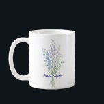 Watercolor Birth Flower Larkspur Custom Coffee Mug<br><div class="desc">Celebrate a special connection with our Watercolor Birth Flower Personalized Mug. Featuring a floral illustration that represents the unique beauty of their birth month, this mug blends artistic flair with everyday functionality. The soft, ethereal watercolor textures pop against the crisp ceramic, creating a piece that feels more like a work...</div>