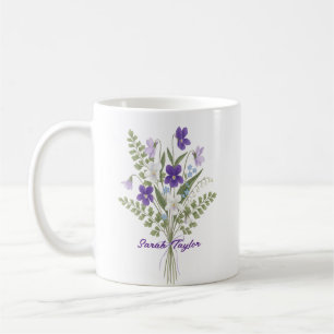 Watercolor Birth Flower Violet Personalised Mug