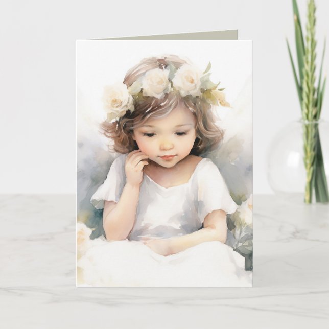Watercolor Birthday Angel Girl  Card (Front)