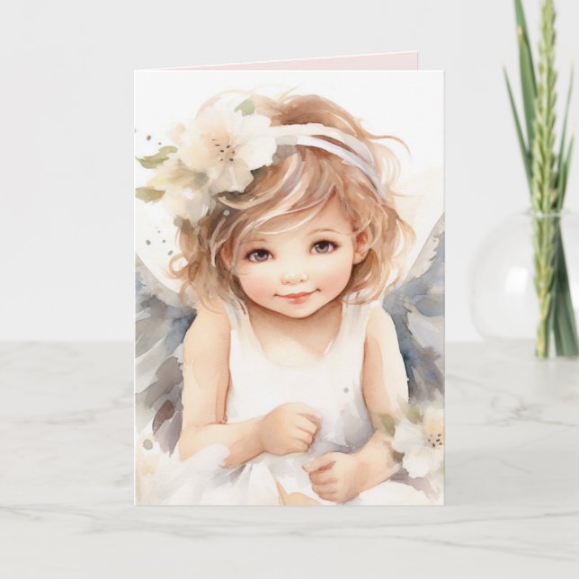Watercolor Birthday Angel Girl  Card (Front)