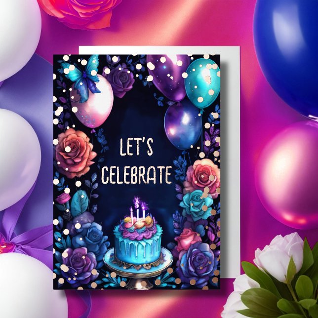 Watercolor Birthday Balloons Cake Navy Blue Purple (Creator Uploaded)