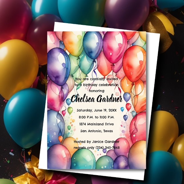 Watercolor Birthday Balloons Colourful Invitation (Creator Uploaded)