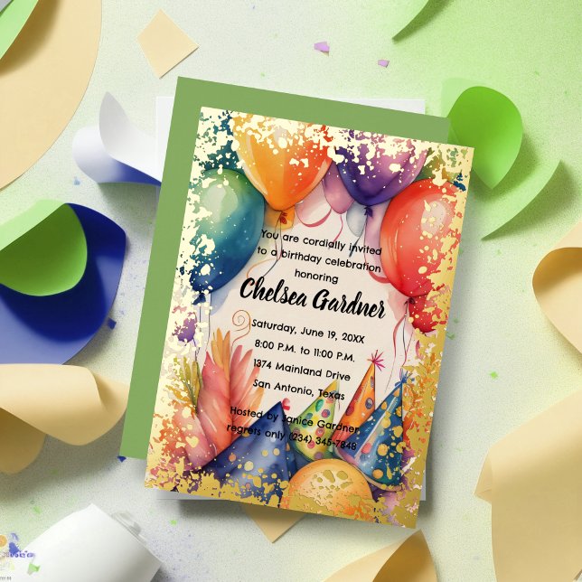 Watercolor Birthday Balloons Colourful Party Hats (Creator Uploaded)